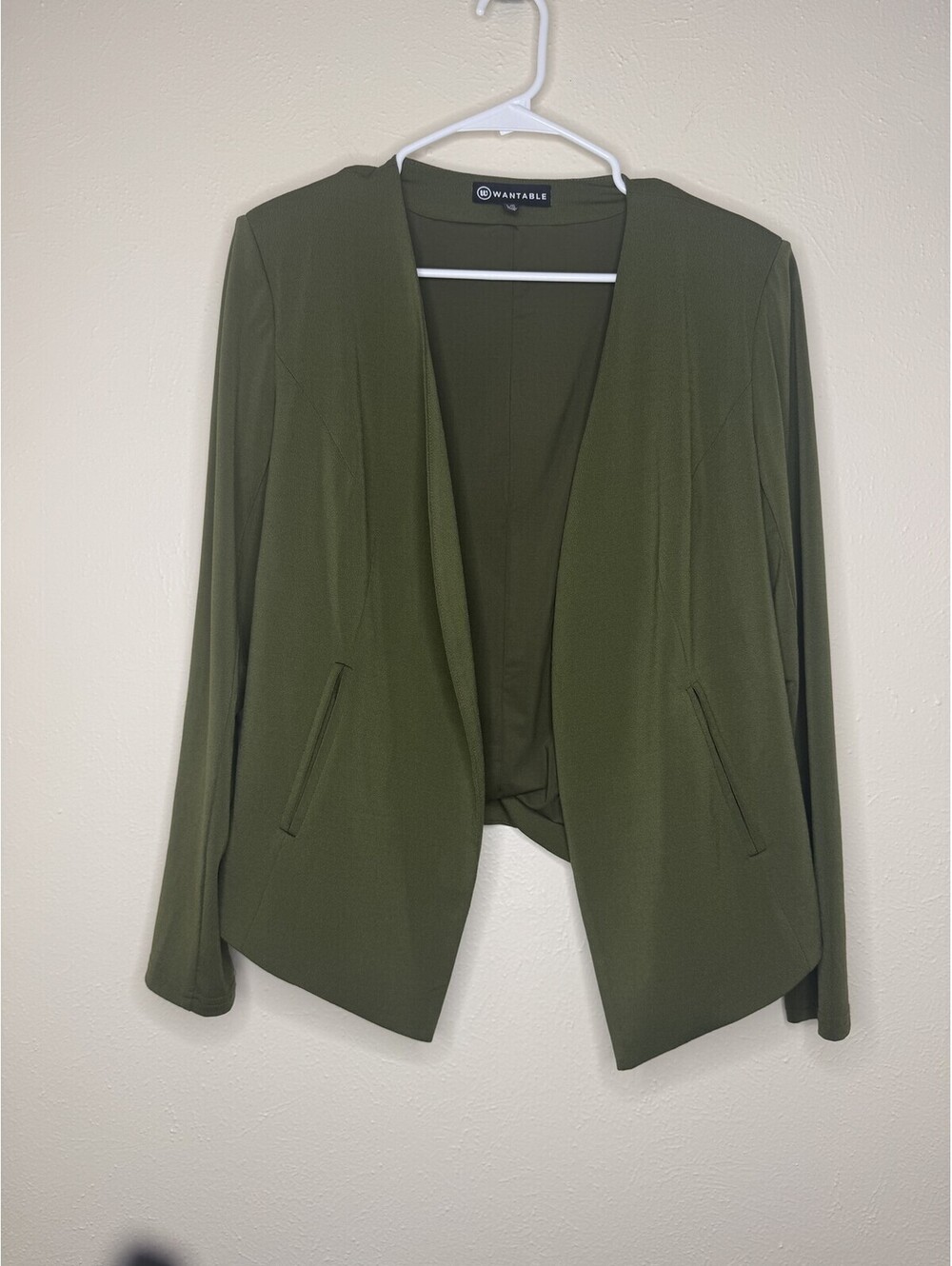 Wantable Stretch Asymmetric Open Front Blazer Green Women's Size L